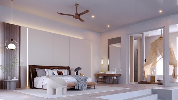 3d rendering3d illustration Interior Scene and Mockupdormitorio con muebles de madera