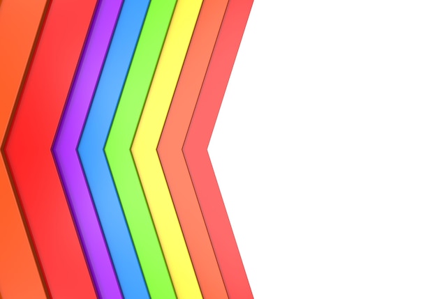 3D-RenderingLgbt Regenbogenfarbe Pfeilmuster Flaggendesign auf weißem Wandhintergrund