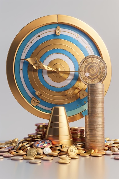 3D renderiza ampulheta e moedas do alvo do bullseye