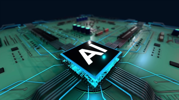 3d renderização ai tecnologia de inteligência artificial cpu chipset da unidade central do processador na placa de circuito impresso para eletrônica
