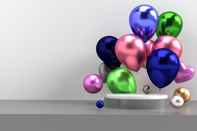 3D renderização balão decoração de aniversário cores rosa