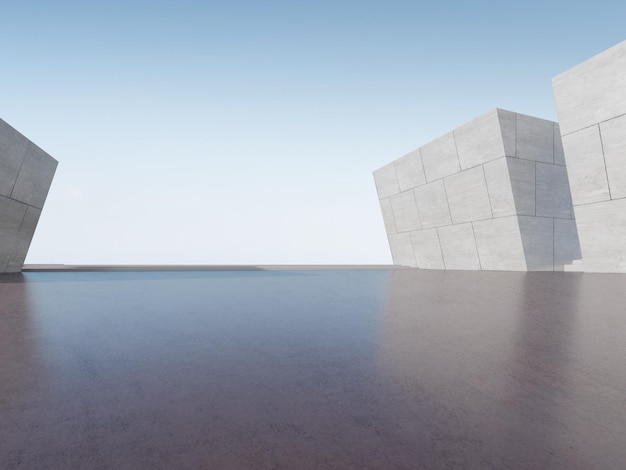 3d renderização da arquitetura moderna com parede de concreto vazia e fundo de apresentação de carro de piso