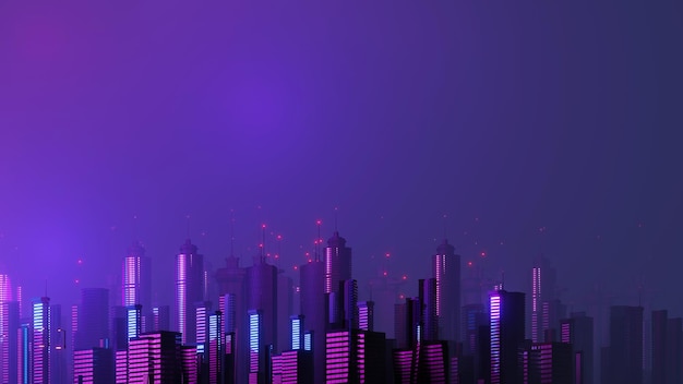 3d renderização da cena da paisagem da mega cidade da noite cibernética Luz brilhando e reflexão sobre a cena de tecnologia escura Vida noturna Rede de tecnologia para 5g Além do futurista da capital SciFi e cena de construção