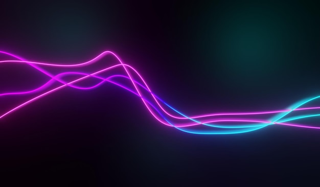 3d renderização da luz de néon rgb no fundo escuro. linhas de laser abstratas mostram à noite. cena de feixe de espectro ultravioleta para mock up e banner web.