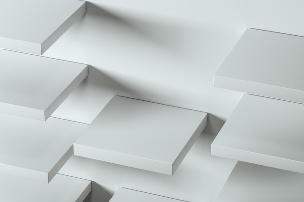 3D renderização da plataforma cúbica na sala branca vazia