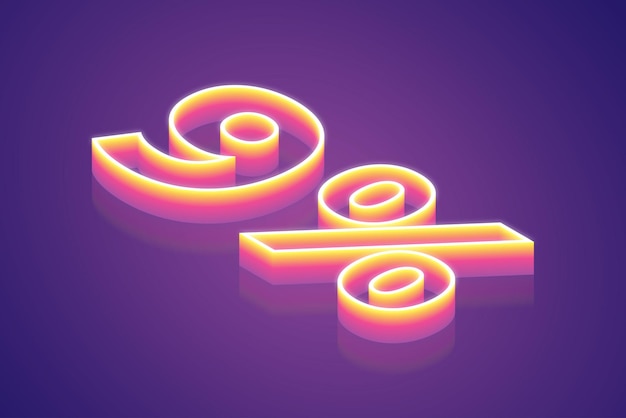 3d renderização de 9 por cento de ilustração de símbolo digital em cor de gradiente roxo rosa para venda com desconto