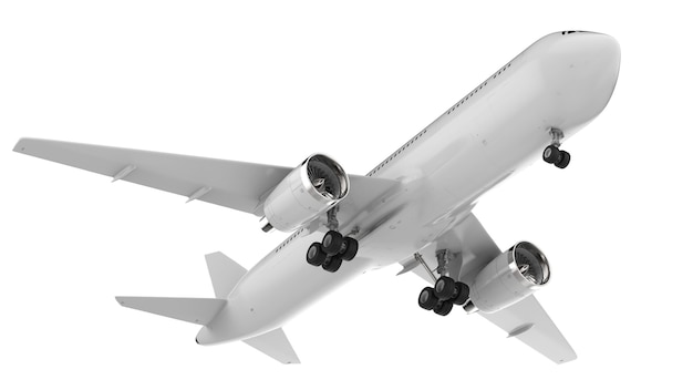 3D renderização de avião branco em fundo branco