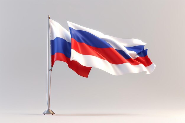 3D renderização de bandeira russa isolada em fundo branco conceito de dia nacional da Rússia 3D render illustration estilo de desenho animado