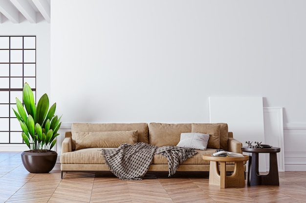 3d renderização de belo nterior limpo com sofá