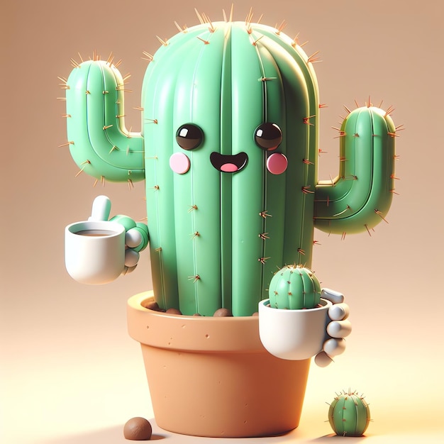 3d renderização de desenho animado de cactos e cactos com sorriso retrato adorável fundo de papel de parede