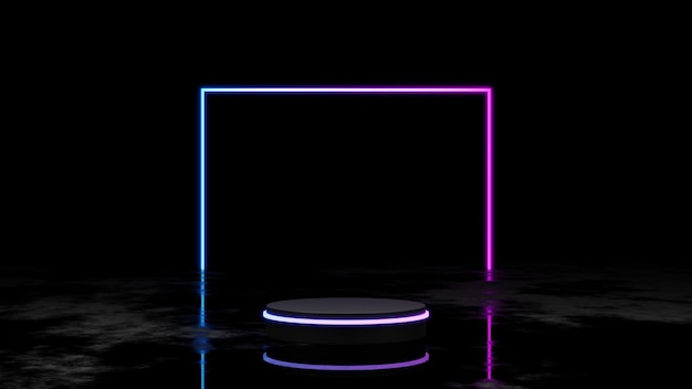 3d renderização de exibição de pódio moderno com luz neon, plataforma em branco de pedestal futurista para vitrine