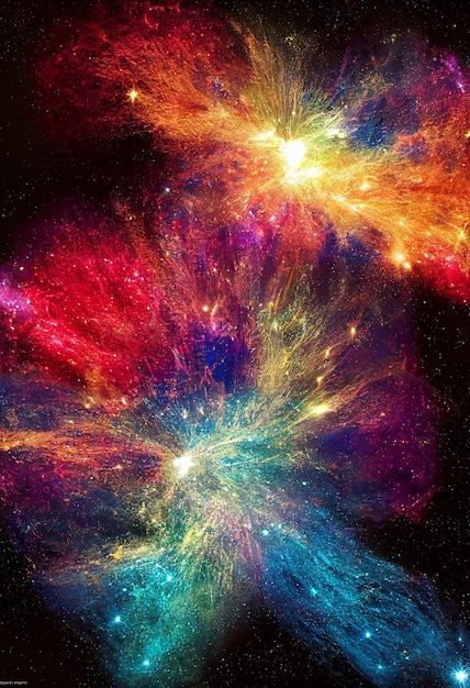 3d renderização de fogos de artifício coloridos big bang galáxia abstrata cósmica b renderização em 3D