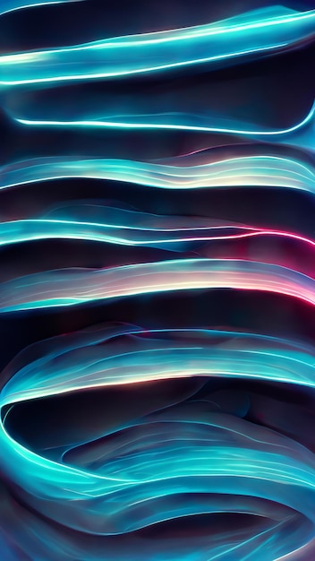 3D renderização de fundo de néon mínimo abstrato com ilustração 3D de ondas brilhantes
