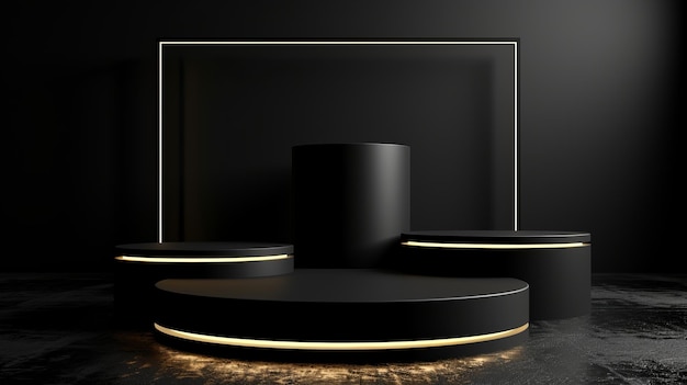3d renderização de fundo preto pódio de produto