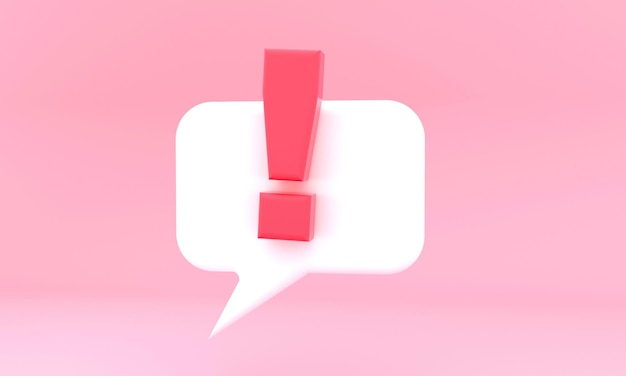 3d renderização de fundo rosa 3D caixa de diálogo de bolha de código de exclamação