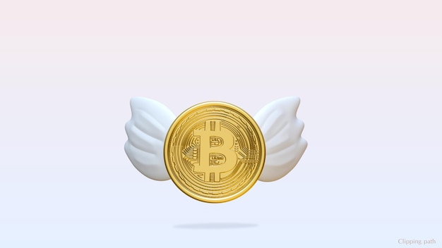 Foto 3d renderização de moeda criptográfica e ideia de conceito de bitcoin com traçado de recorte
