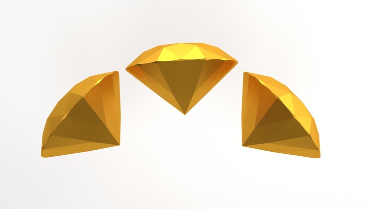 3d Renderização de ouro premium diamante deslumbrante no fundo branco