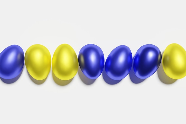 3d renderização de ovos amarelos e azuis em um fundo branco para a páscoa
