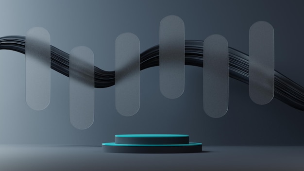 3d renderização de pedestal azul escuro ou exibição de maquete de pódio, suporte de plataforma vazio para vitrine de produtos.