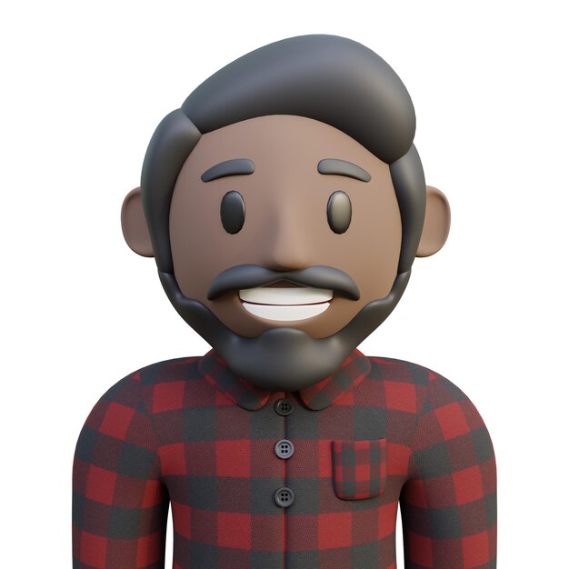 3d renderização de perfil de personagem legal masculino de pele escura com bigode e barba vermelha