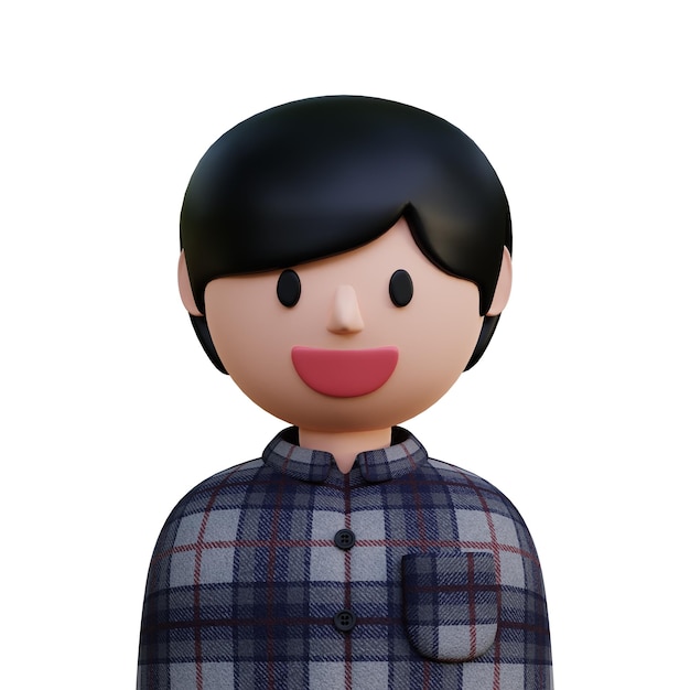 3D renderização de personagem masculino com flanela azul com fundo branco