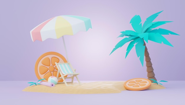 3d renderização de pódio de venda de verão para mostrar o produto Cena de férias na praia no verão para maquete