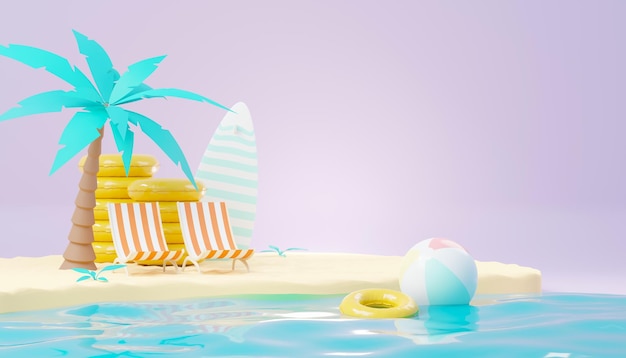 3d renderização de pódio de venda de verão para mostrar o produto cena de férias na praia no verão para maquete