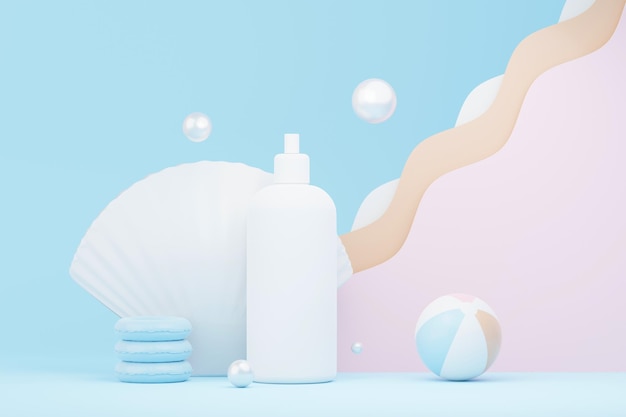 3d renderização de produtos cosméticos em branco para cuidados com a pele ou embalagens para maquete Conceito de sabonete e spa de beleza Loção de óleo de umidade para a saúde da pele Design premium e de luxo para branding