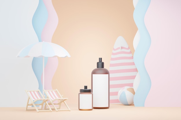 3d renderização de produtos cosméticos em branco para cuidados com a pele ou embalagens para maquete Conceito de sabonete e spa de beleza Loção de óleo de umidade para a saúde da pele Design premium e de luxo para branding