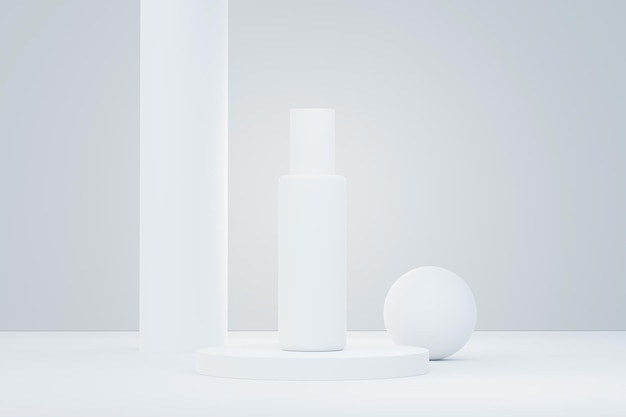 3d renderização de produtos cosméticos em branco para cuidados com a pele ou embalagens para maquete Conceito de sabonete e spa de beleza Loção de óleo de umidade para a saúde da pele Design premium e de luxo para branding