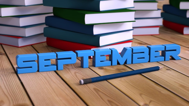 3d renderização de texto e livros de setembro