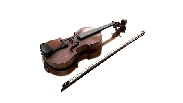 3d renderização de violino isolado em fundo branco o fundo musical encontra-se em um ângulo no meio