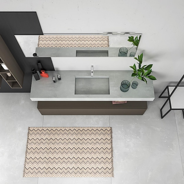 3d renderização design de interiores de móveis de banheiro minimalista moderno