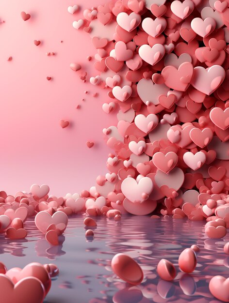 3d renderização Dia dos Namorados corações estão voando no ar fundo Dia dos Namores