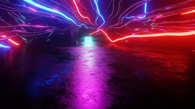 3d renderização dinâmica de linhas de luz de movimento de luz efeito de alta velocidade efeito de luz de movimento movimento cyberpunk neon abstrato