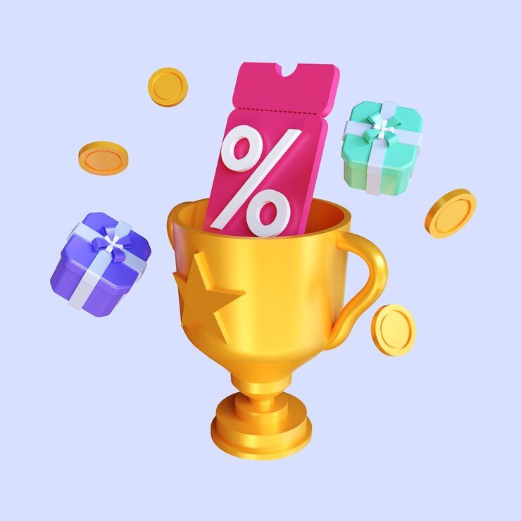 3d renderização do conceito Cash Back, pessoas recebendo recompensas em dinheiro e presentes de compras on-line