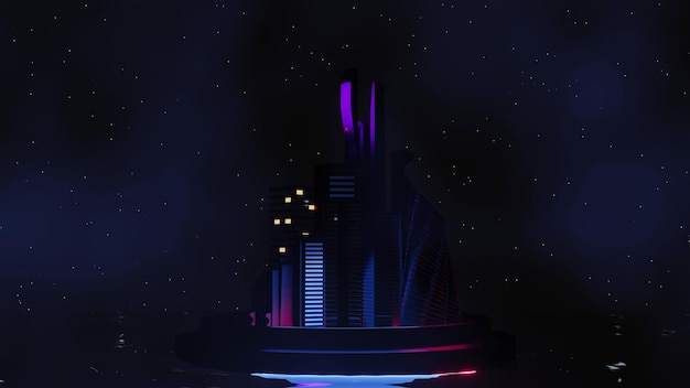 3d renderização do conceito de paisagem de cidade noturna Cyber punk Luz brilhando na cena escura Vida noturna Rede de tecnologia para 5g Além da geração e futurista da capital SciFi e cena de construção