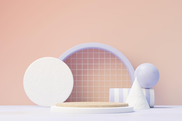 3d renderização do pódio de beleza com a cor Very Peri do ano de 2022 para apresentação e publicidade de produtos. Céu pastel mínimo e cena de terra sonhadora. Conceito de romance.