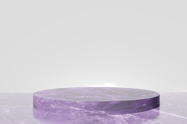 3d renderização do pódio de pedra de mármore roxo em um fundo cinza