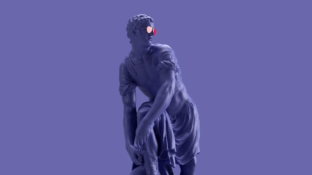 3d renderização estátua violeta de cor muito Peri de um homem amarrando cadarços