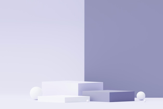 3d renderização Fundo mínimo roxo pastel com suporte de pódio Plataforma de palco roxo para apresentação de produtos cosméticos e publicidade Cena de estúdio com pedestal de vitrine em design limpo
