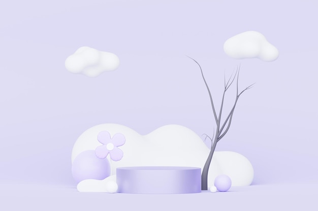 3d renderização Fundo mínimo roxo pastel com suporte de pódio Plataforma de palco roxo para apresentação de produtos cosméticos e publicidade Cena de estúdio com pedestal de vitrine em design limpo