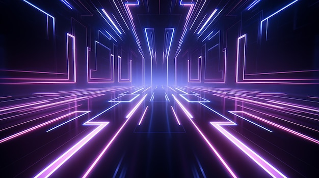 3d renderização geométrica abstrata fundo neon laser linhas generativas ai