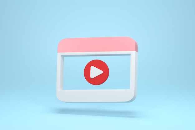 3d renderização ilustração 3d mídia de player de vídeo de estilo mínimo com botão play no conceito de reprodução de vídeo de fundo azul