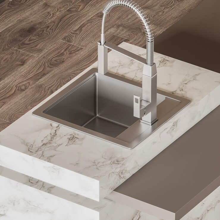Foto 3d renderização inspiração de design de interiores de cozinha moderna