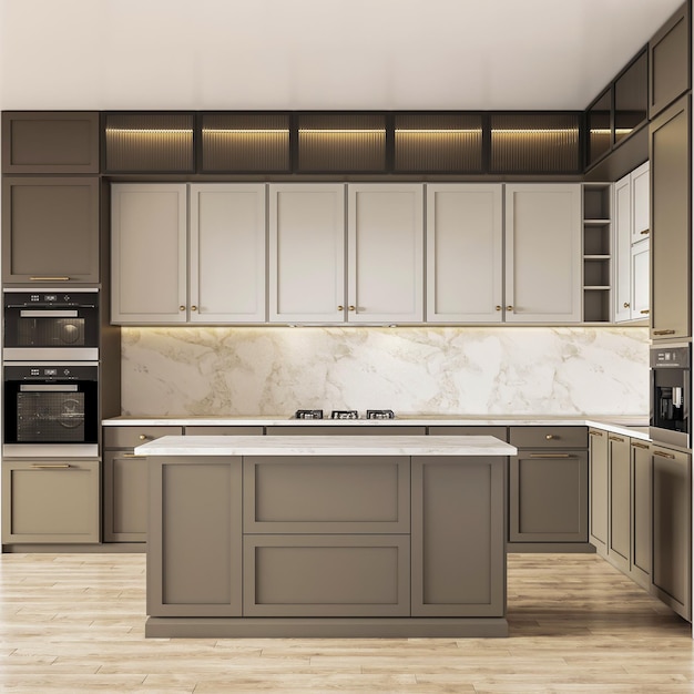 3d renderização inspiração de design de interiores de cozinha moderna