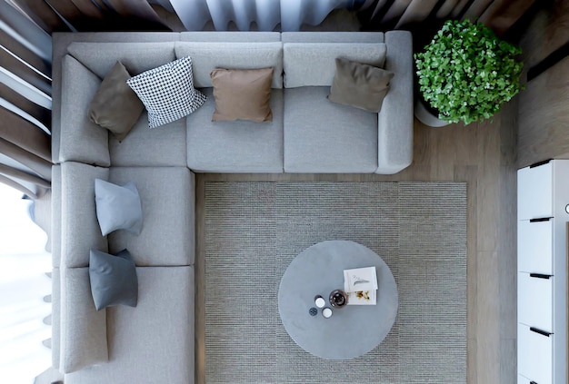 3d renderização inspiração de design de interiores de sala de estar moderna