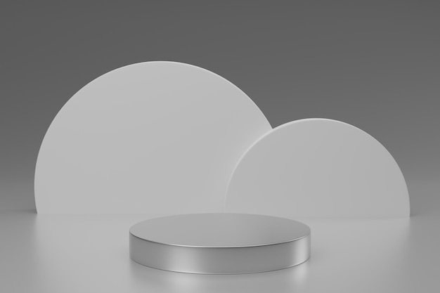 3D renderização mínima de apresentação de produto de pódio de prata em fundo de prata