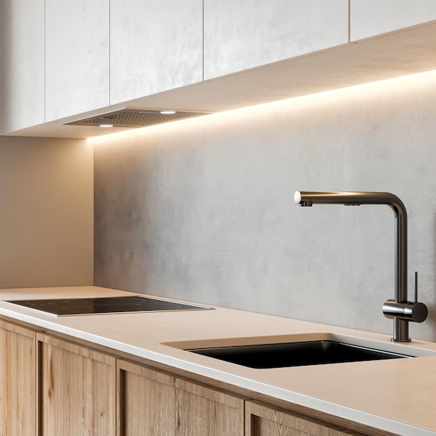3d renderização moderna cozinha minimalista conjunto design de interiores de móveis