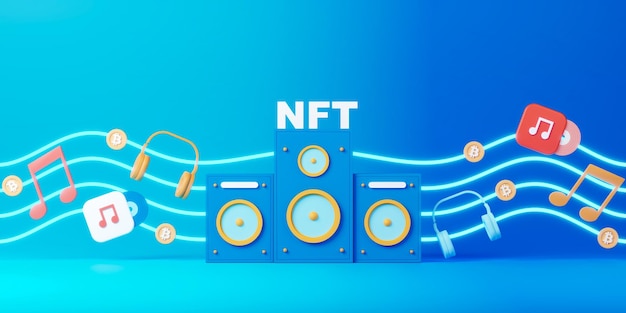 3d renderização nft ou token não fungível para música.